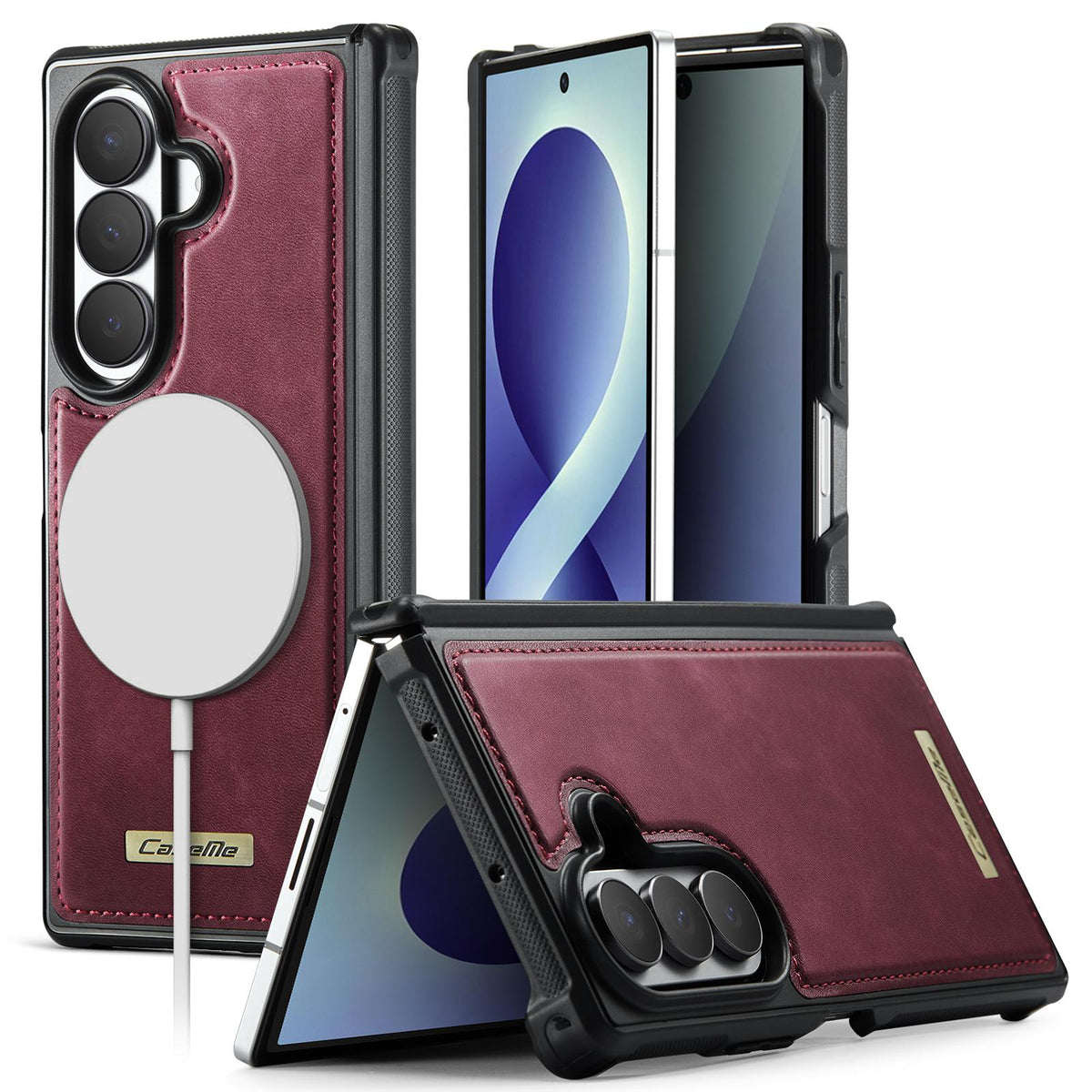 For Galaxy Z Fold8 Ultra 5G CaseMe C69 Series Magnetic Vegan Leather Back Phone Case - Red - SYA003453902C