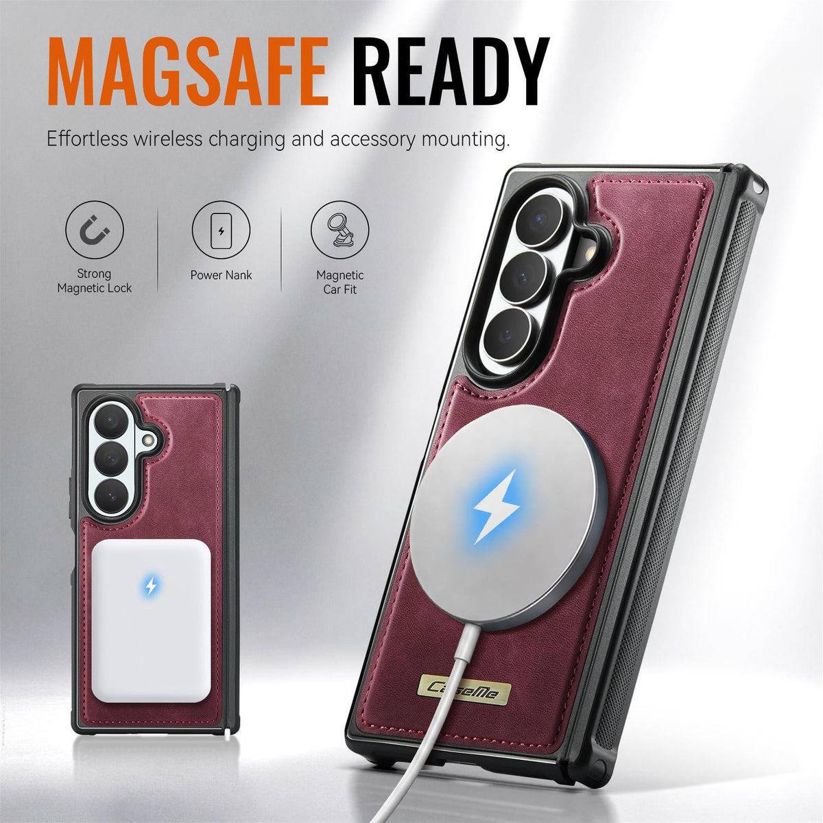 For Galaxy Z Fold8 Ultra 5G CaseMe C69 Series Magnetic Vegan Leather Back Phone Case - Red - SYA003453902C
