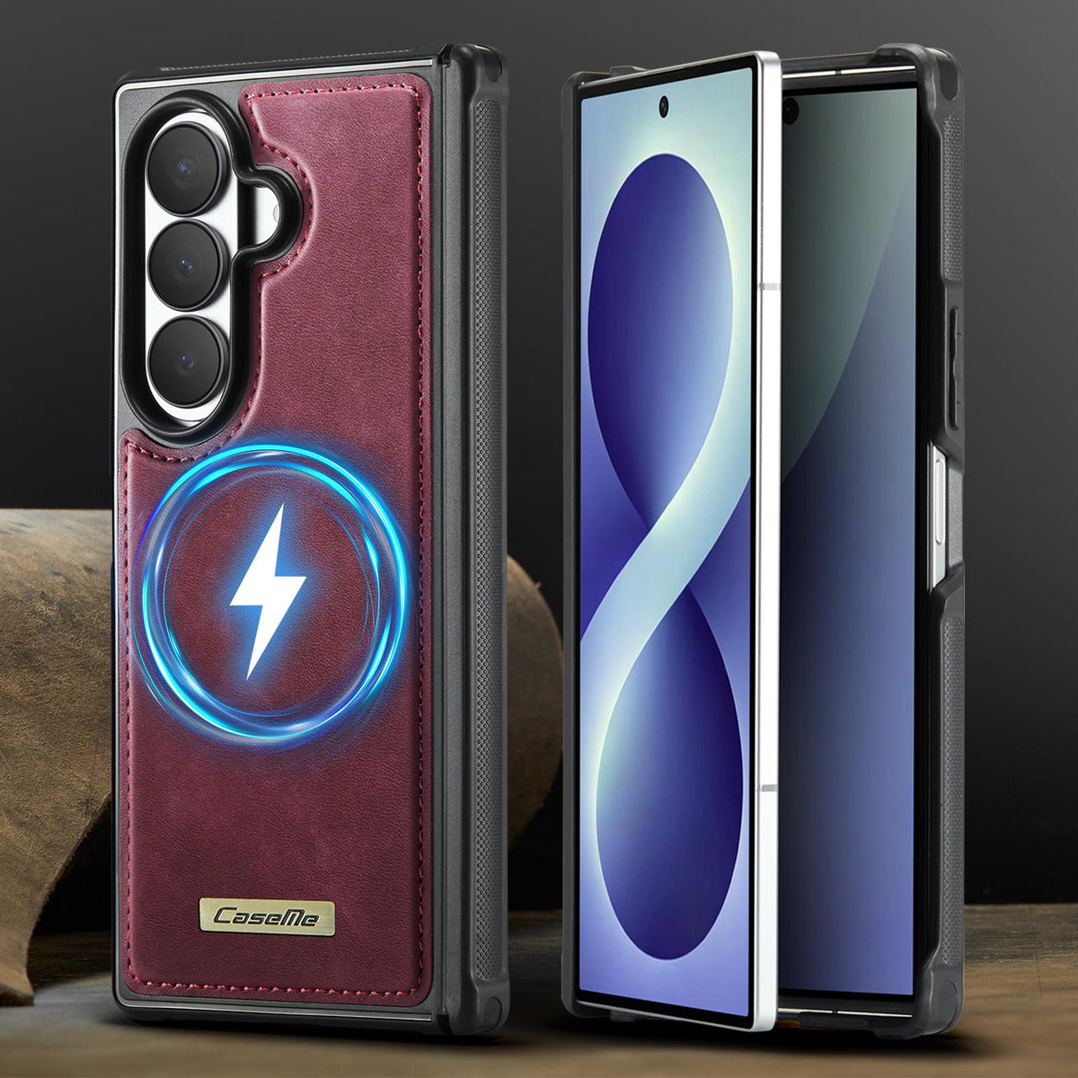 For Galaxy Z Fold8 Ultra 5G CaseMe C69 Series Magnetic Vegan Leather Back Phone Case - Red - SYA003453902C