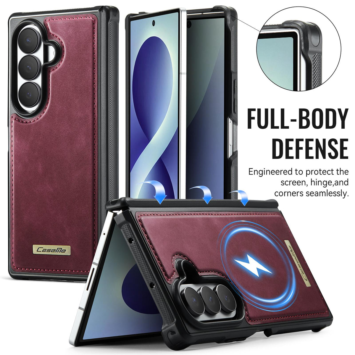 For Galaxy Z Fold8 Ultra 5G CaseMe C69 Series Magnetic Vegan Leather Back Phone Case - Red - SYA003453902C