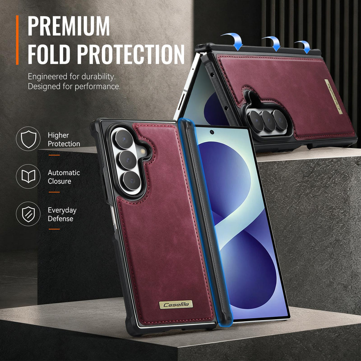 For Galaxy Z Fold8 Ultra 5G CaseMe C69 Series Magnetic Vegan Leather Back Phone Case - Red - SYA003453902C