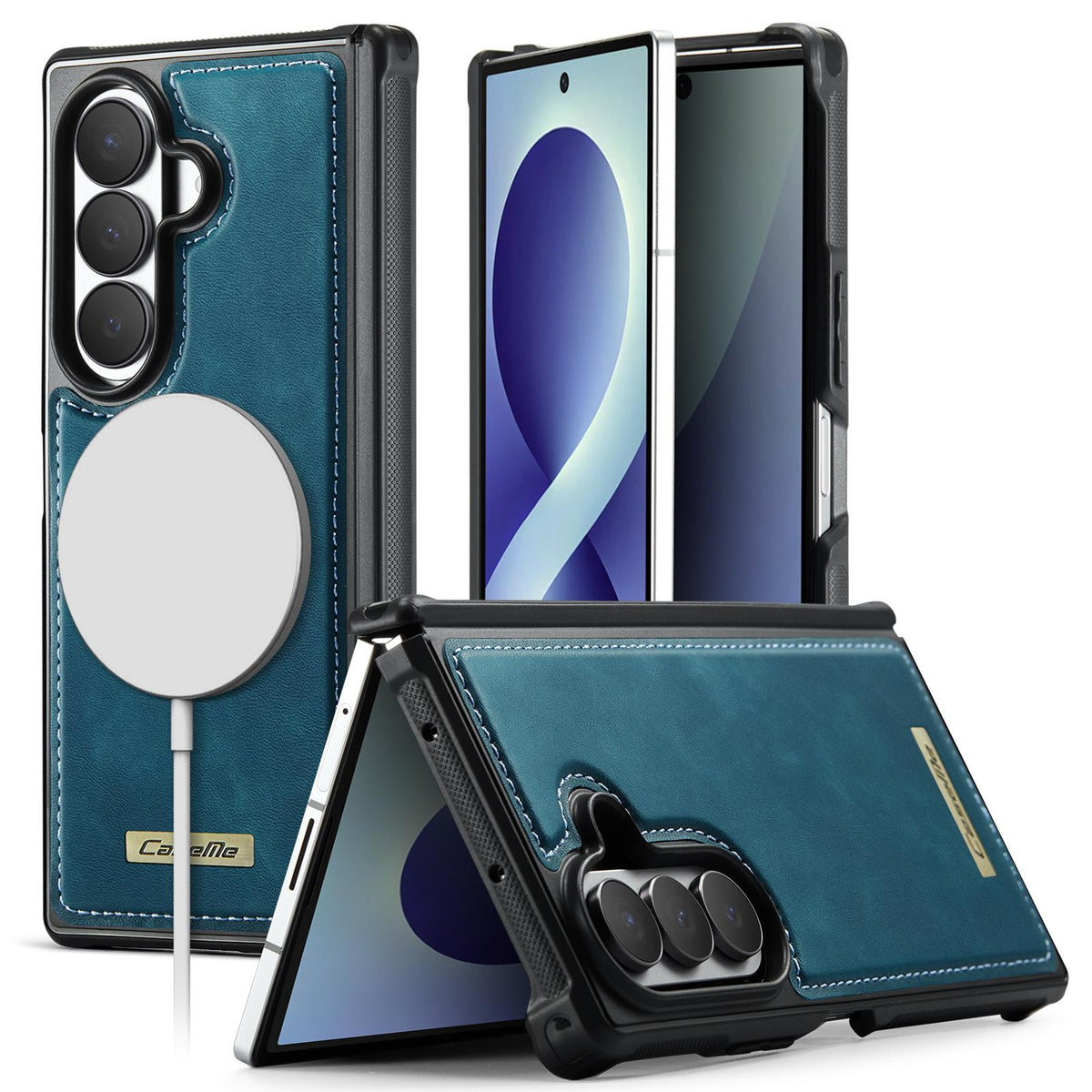 For Galaxy Z Fold8 Ultra 5G CaseMe C69 Series Magnetic Vegan Leather Back Phone Case - Green - SYA003453902D