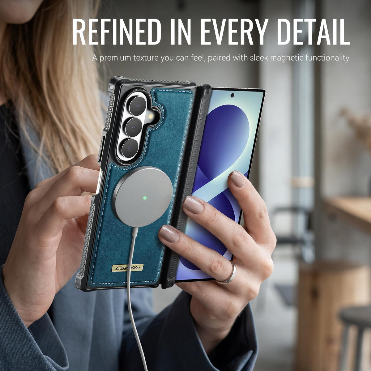 For Galaxy Z Fold8 Ultra 5G CaseMe C69 Series Magnetic Vegan Leather Back Phone Case - Green - SYA003453902D