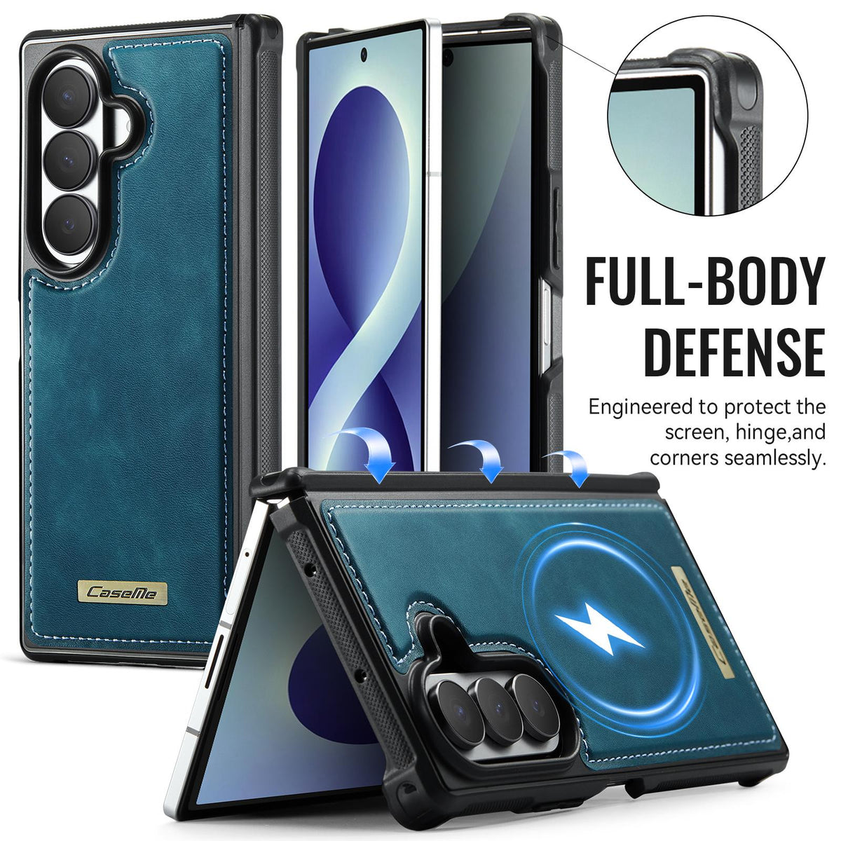For Galaxy Z Fold8 Ultra 5G CaseMe C69 Series Magnetic Vegan Leather Back Phone Case - Green - SYA003453902D