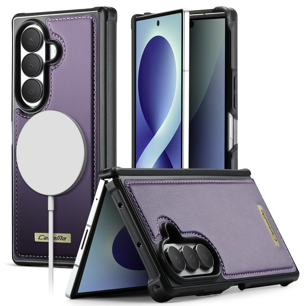 For Galaxy Z Fold8 Ultra 5G CaseMe C69 Series Magnetic Vegan Leather Back Phone Case - Purple - SYA003453902E