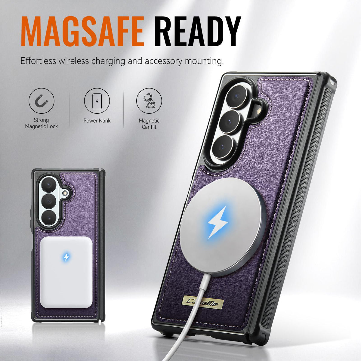 For Galaxy Z Fold8 Ultra 5G CaseMe C69 Series Magnetic Vegan Leather Back Phone Case - Purple - SYA003453902E