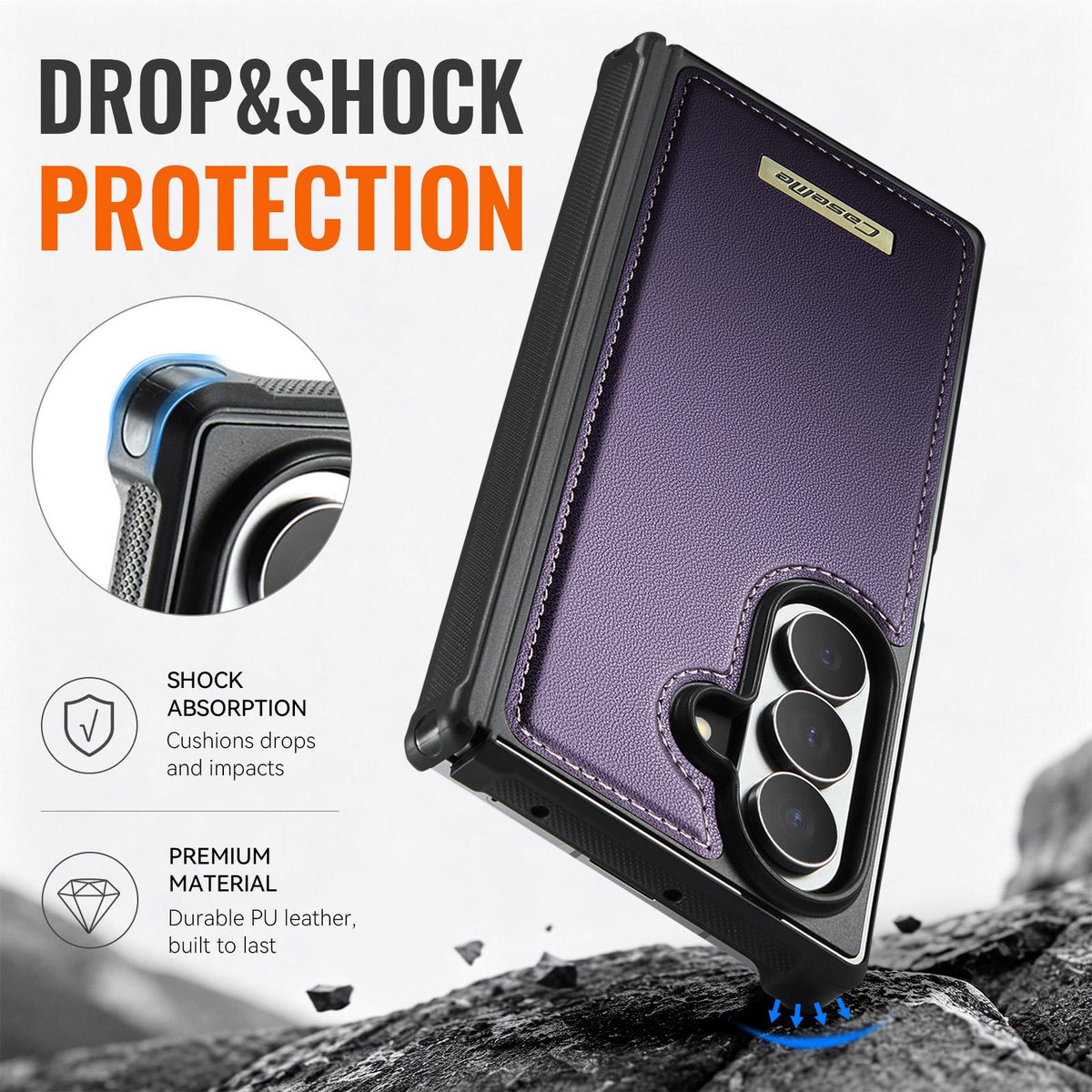 For Galaxy Z Fold8 Ultra 5G CaseMe C69 Series Magnetic Vegan Leather Back Phone Case - Purple - SYA003453902E