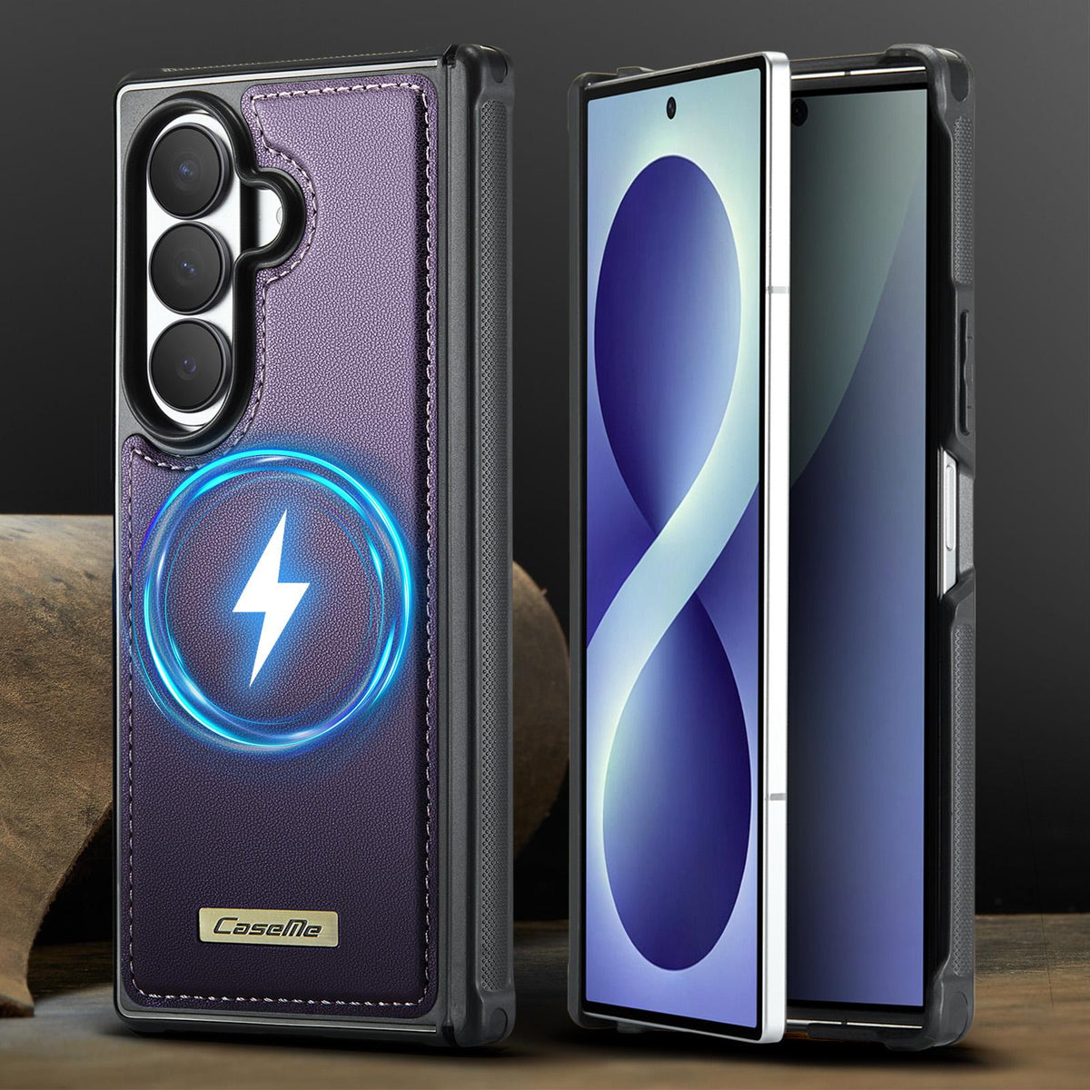 For Galaxy Z Fold8 Ultra 5G CaseMe C69 Series Magnetic Vegan Leather Back Phone Case - Purple - SYA003453902E