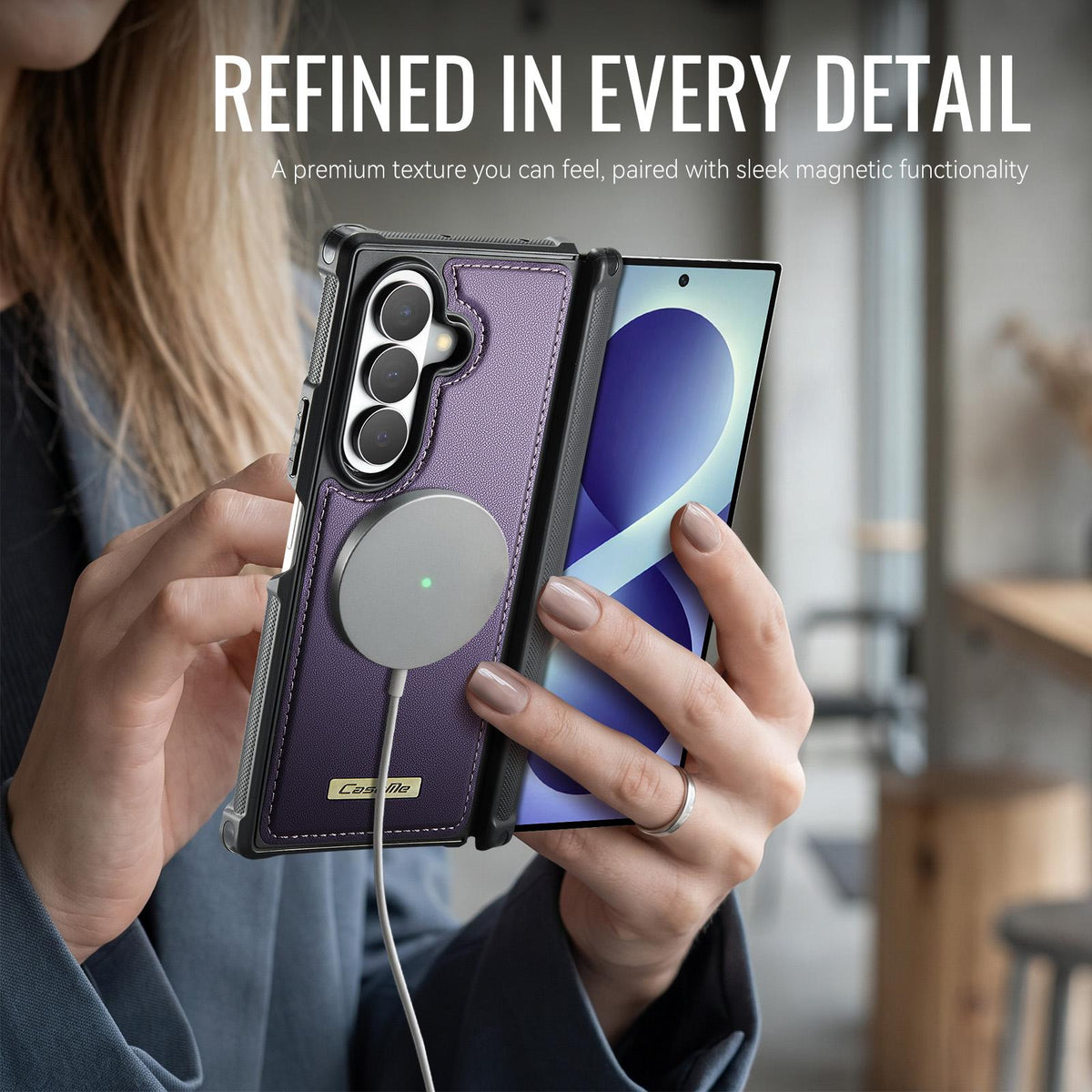 For Galaxy Z Fold8 Ultra 5G CaseMe C69 Series Magnetic Vegan Leather Back Phone Case - Purple - SYA003453902E