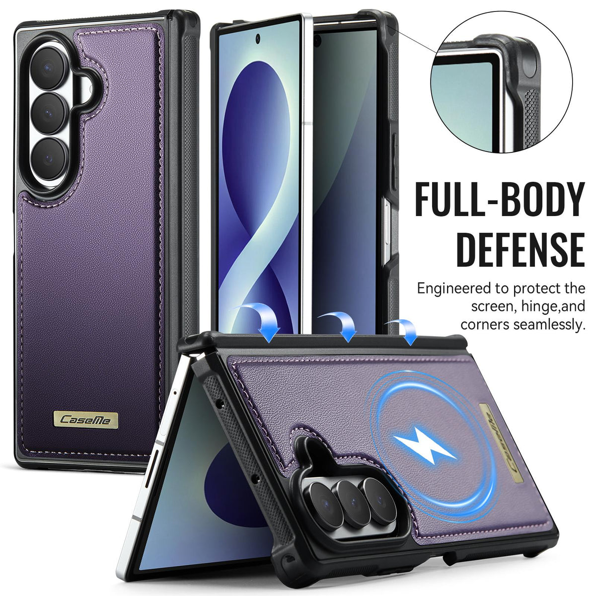 For Galaxy Z Fold8 Ultra 5G CaseMe C69 Series Magnetic Vegan Leather Back Phone Case - Purple - SYA003453902E