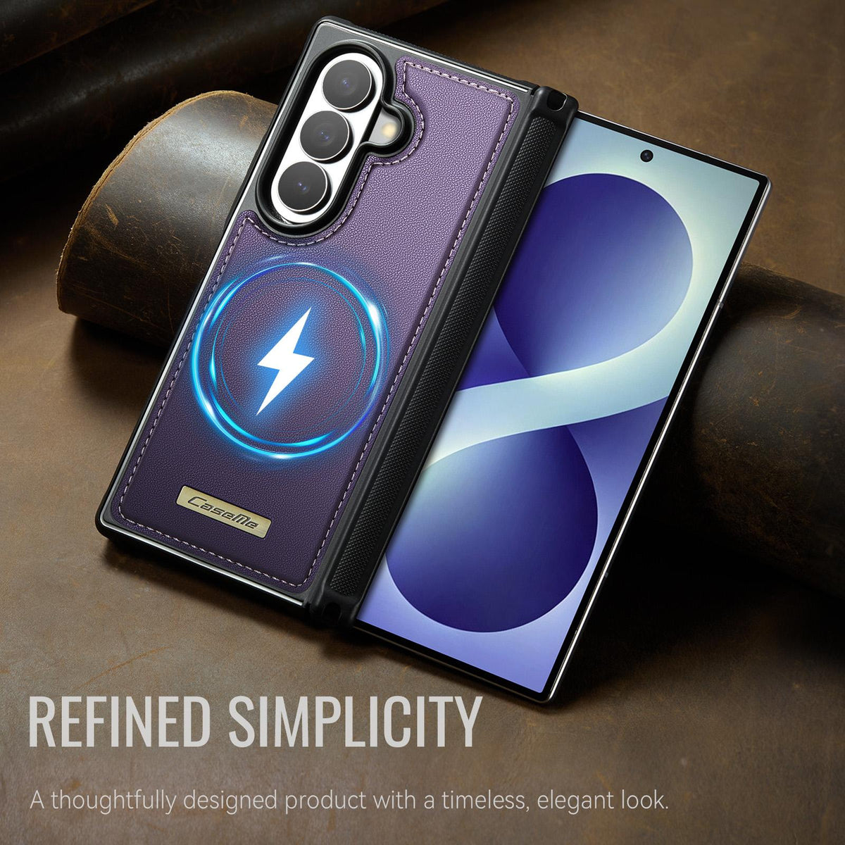 For Galaxy Z Fold8 Ultra 5G CaseMe C69 Series Magnetic Vegan Leather Back Phone Case - Purple - SYA003453902E