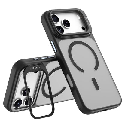 For iPhone 18 Pro Max LeReach Le-Luster Series Metal Lens Kickstand Magnetic Phone Case - Black - SYA003464402A