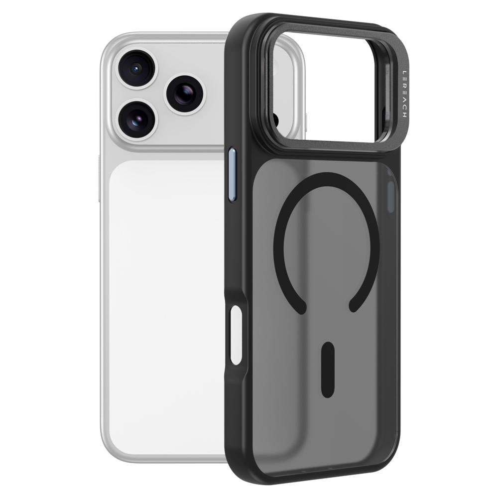 For iPhone 18 Pro Max LeReach Le-Luster Series Metal Lens Kickstand Magnetic Phone Case - Black - SYA003464402A