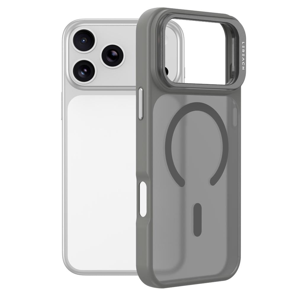 For iPhone 18 Pro Max LeReach Le-Luster Series Metal Lens Kickstand Magnetic Phone Case - Grey - SYA003464402B