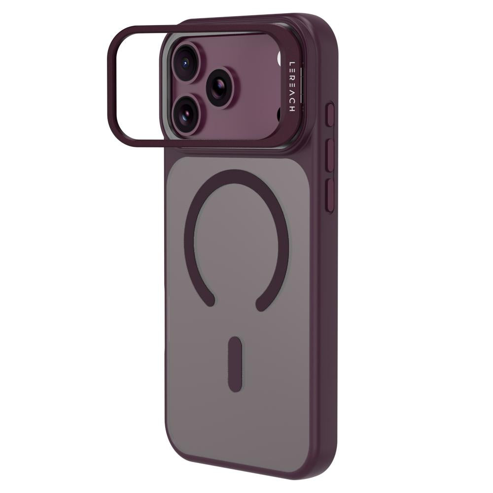 For iPhone 18 Pro Max LeReach Le-Luster Series Metal Lens Kickstand Magnetic Phone Case - Cherry Red - SYA003464402E