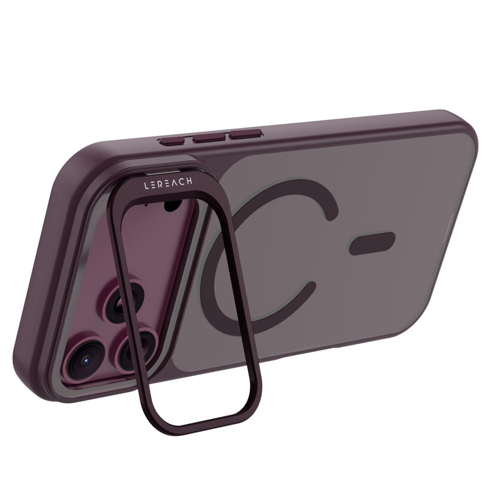For iPhone 18 Pro Max LeReach Le-Luster Series Metal Lens Kickstand Magnetic Phone Case - Cherry Red - SYA003464402E
