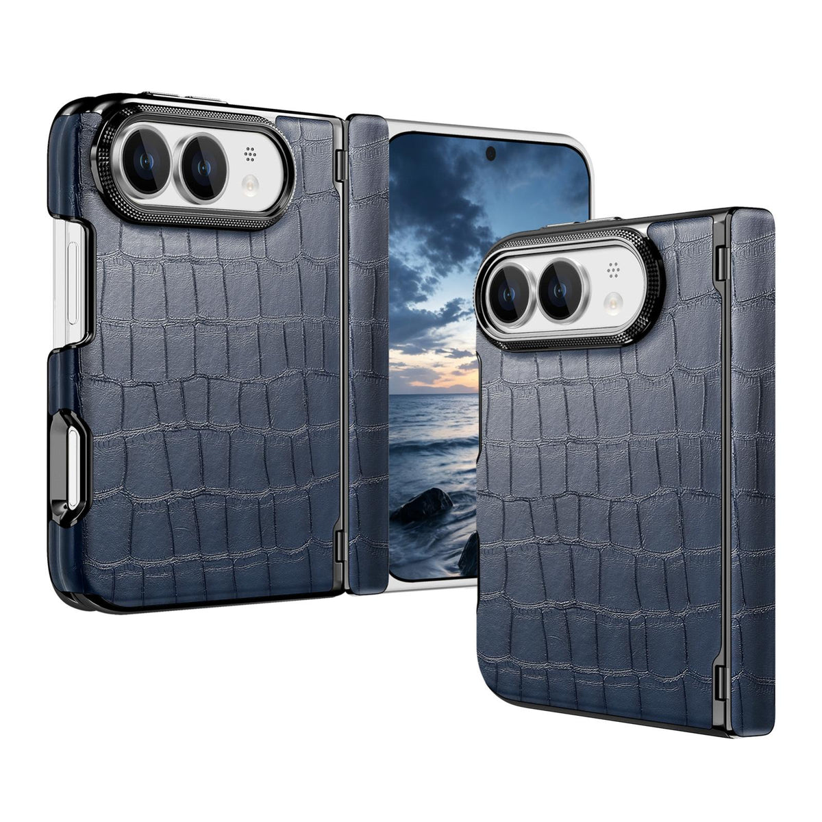For iPhone Duo Crocodile Vegan Leather Dual-Hinge Phone case - Blue - SYA003472601A