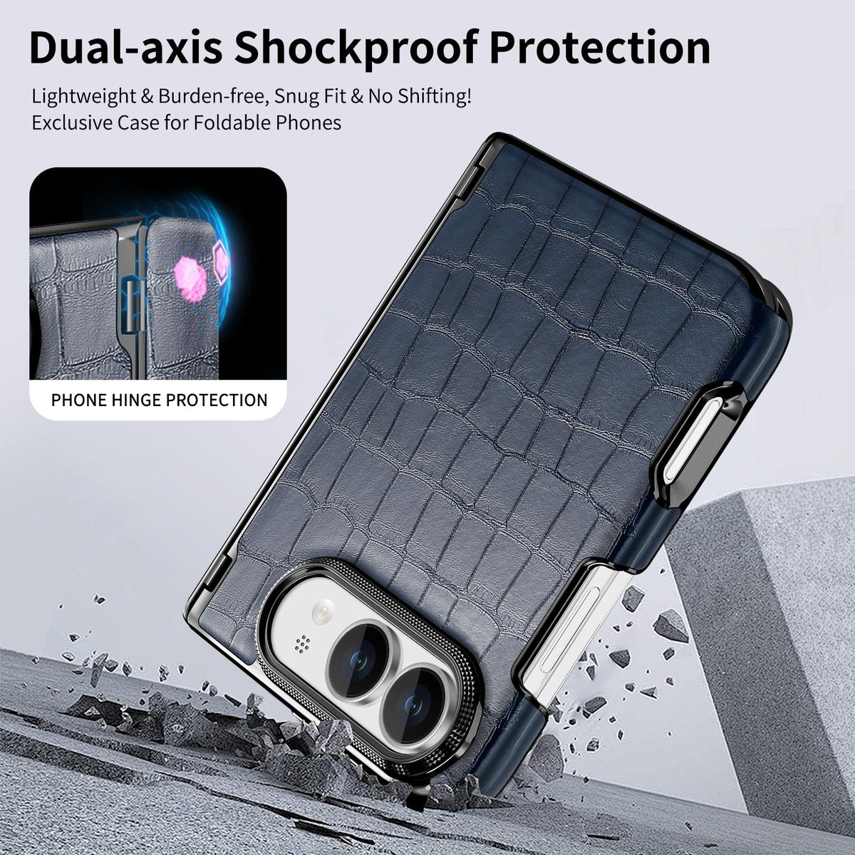 For iPhone Duo Crocodile Vegan Leather Dual-Hinge Phone case - Blue - SYA003472601A