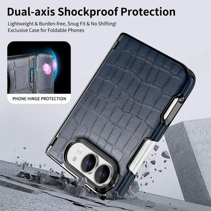For iPhone Duo Crocodile Vegan Leather Dual-Hinge Phone case - Blue - SYA003472601A