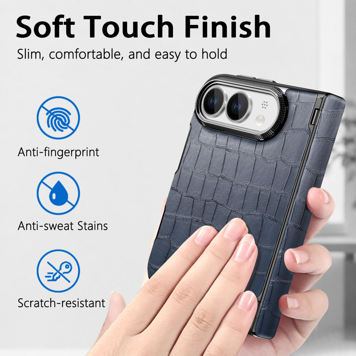 For iPhone Duo Crocodile Vegan Leather Dual-Hinge Phone case - Blue - SYA003472601A