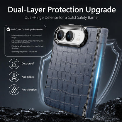 For iPhone Duo Crocodile Vegan Leather Dual-Hinge Phone case - Blue - SYA003472601A