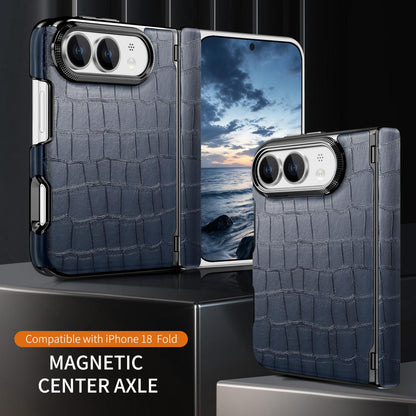 For iPhone Duo Crocodile Vegan Leather Dual-Hinge Phone case - Blue - SYA003472601A
