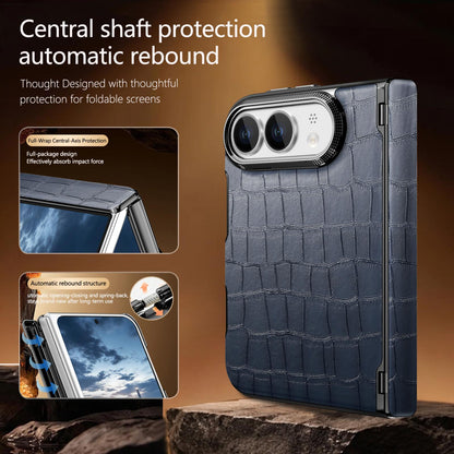 For iPhone Duo Crocodile Vegan Leather Dual-Hinge Phone case - Blue - SYA003472601A