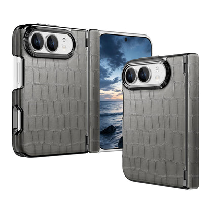 For iPhone Duo Crocodile Vegan Leather Dual-Hinge Phone case - Grey - SYA003472601B