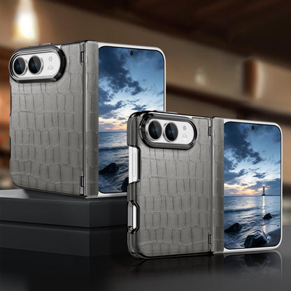 For iPhone Duo Crocodile Vegan Leather Dual-Hinge Phone case - Grey - SYA003472601B