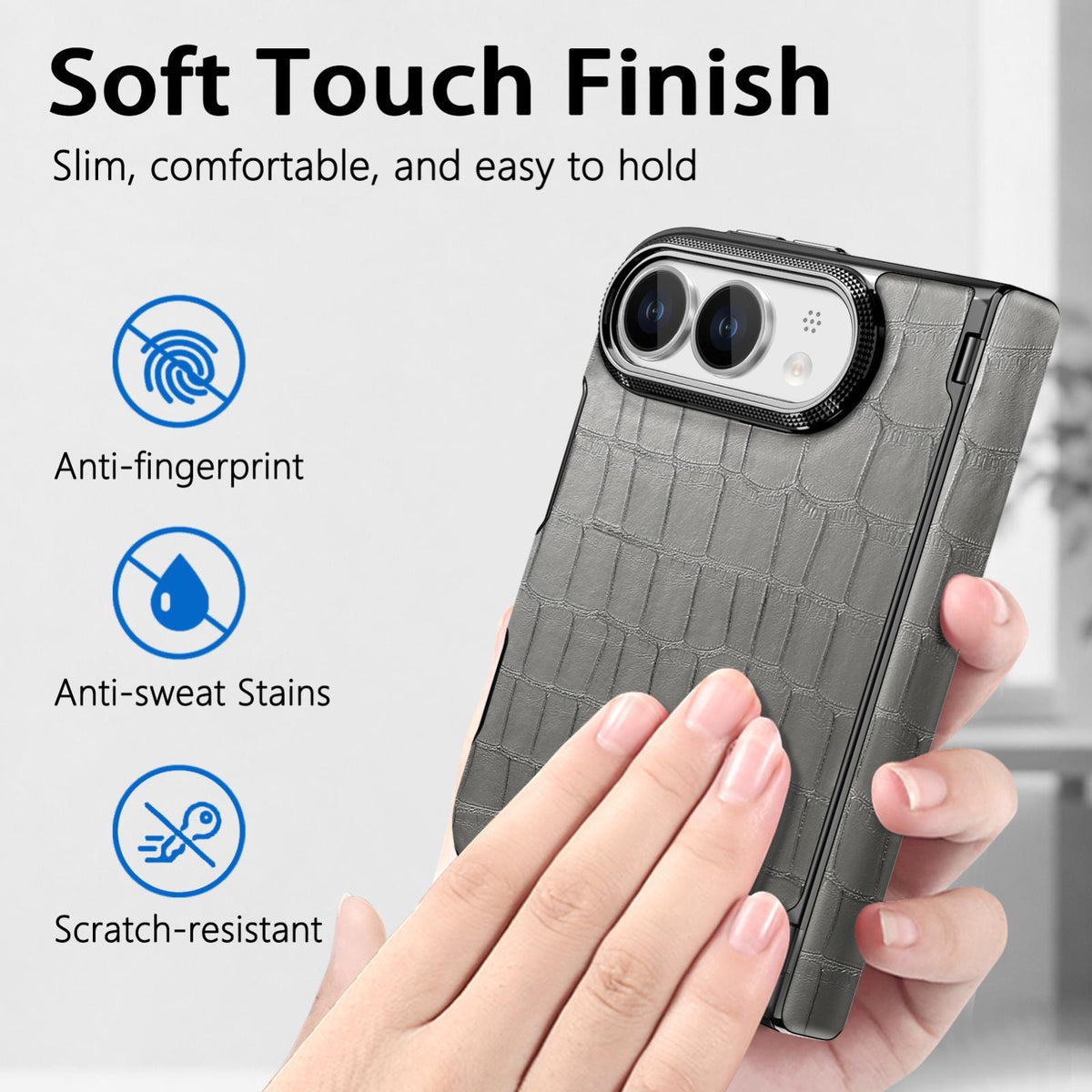 For iPhone Duo Crocodile Vegan Leather Dual-Hinge Phone case - Grey - SYA003472601B
