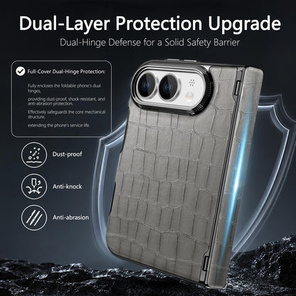 For iPhone Duo Crocodile Vegan Leather Dual-Hinge Phone case - Grey - SYA003472601B