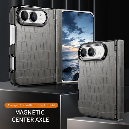 For iPhone Duo Crocodile Vegan Leather Dual-Hinge Phone case - Grey - SYA003472601B