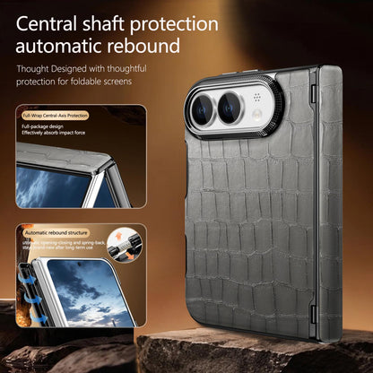 For iPhone Duo Crocodile Vegan Leather Dual-Hinge Phone case - Grey - SYA003472601B
