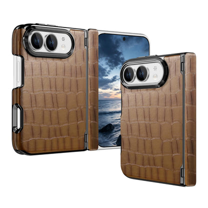 For iPhone Duo Crocodile Vegan Leather Dual-Hinge Phone case - Brown - SYA003472601C