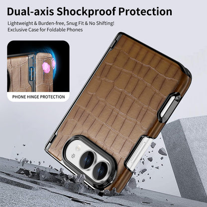 For iPhone Duo Crocodile Vegan Leather Dual-Hinge Phone case - Brown - SYA003472601C