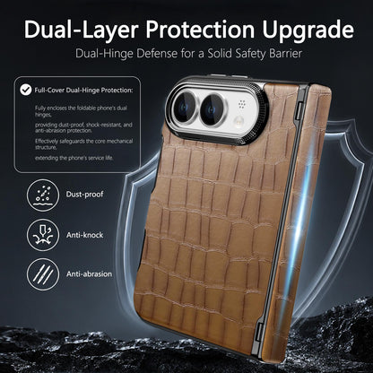 For iPhone Duo Crocodile Vegan Leather Dual-Hinge Phone case - Brown - SYA003472601C