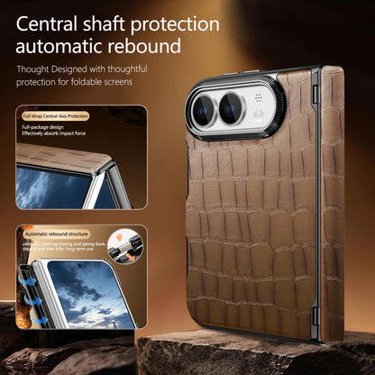 For iPhone Duo Crocodile Vegan Leather Dual-Hinge Phone case - Brown - SYA003472601C