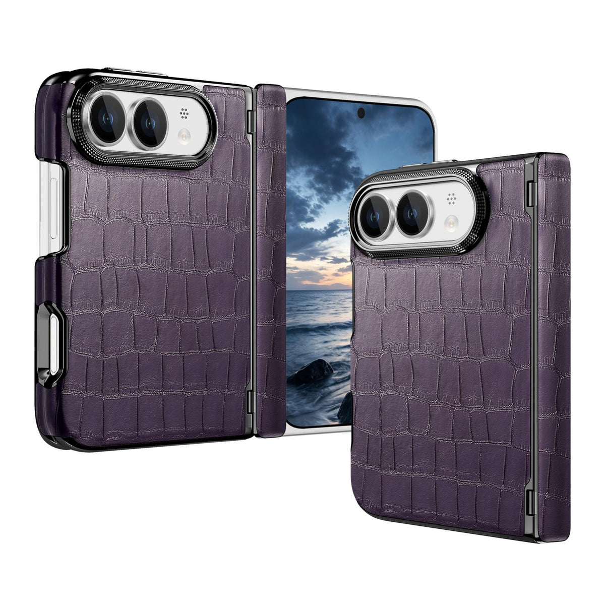For iPhone Duo Crocodile Vegan Leather Dual-Hinge Phone case - Purple - SYA003472601D