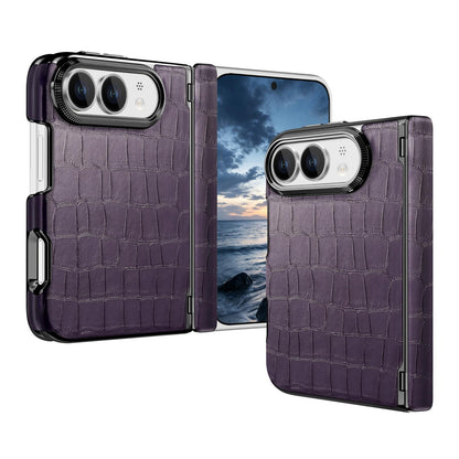 For iPhone Duo Crocodile Vegan Leather Dual-Hinge Phone case - Purple - SYA003472601D