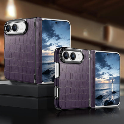 For iPhone Duo Crocodile Vegan Leather Dual-Hinge Phone case - Purple - SYA003472601D