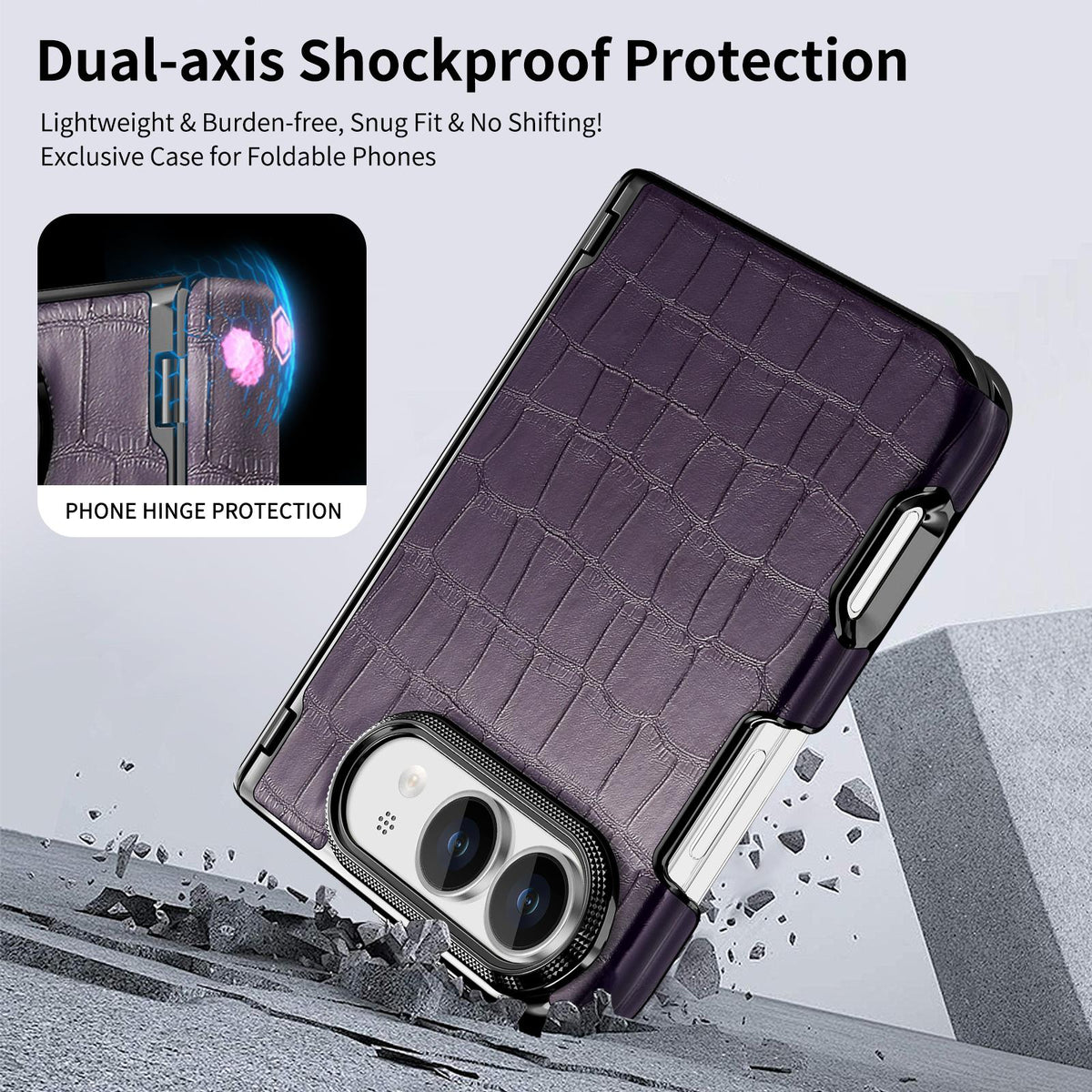 For iPhone Duo Crocodile Vegan Leather Dual-Hinge Phone case - Purple - SYA003472601D
