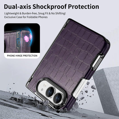 For iPhone Duo Crocodile Vegan Leather Dual-Hinge Phone case - Purple - SYA003472601D