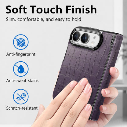 For iPhone Duo Crocodile Vegan Leather Dual-Hinge Phone case - Purple - SYA003472601D