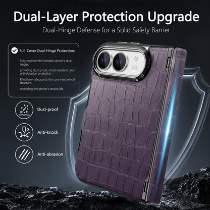 For iPhone Duo Crocodile Vegan Leather Dual-Hinge Phone case - Purple - SYA003472601D