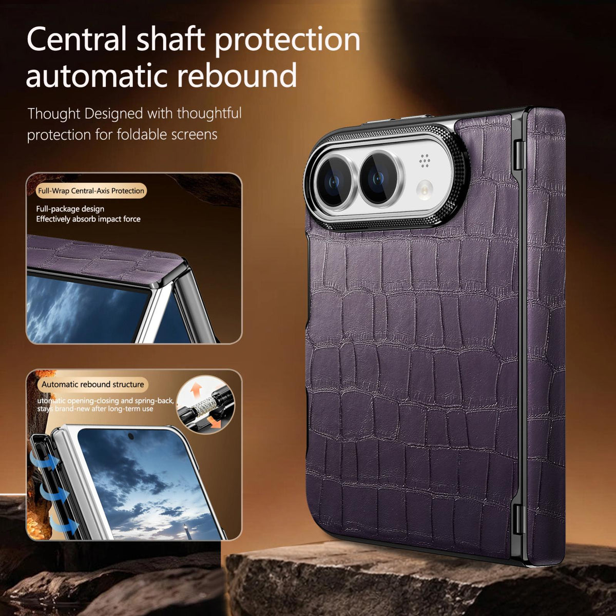 For iPhone Duo Crocodile Vegan Leather Dual-Hinge Phone case - Purple - SYA003472601D