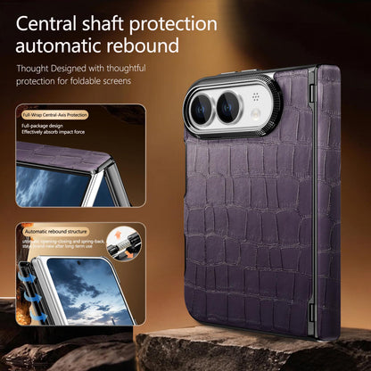 For iPhone Duo Crocodile Vegan Leather Dual-Hinge Phone case - Purple - SYA003472601D