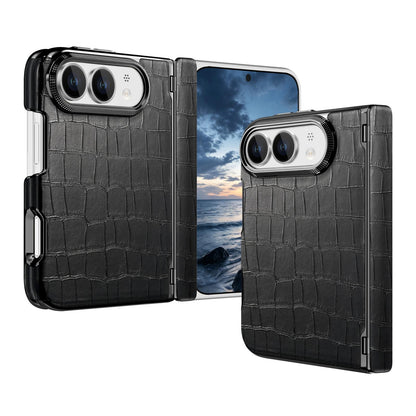 For iPhone Duo Crocodile Vegan Leather Dual-Hinge Phone case - Black - SYA003472601E
