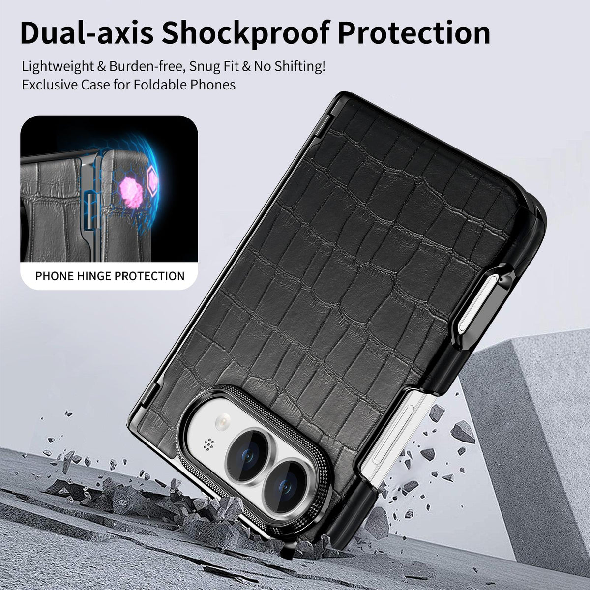 For iPhone Duo Crocodile Vegan Leather Dual-Hinge Phone case - Black - SYA003472601E