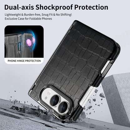 For iPhone Duo Crocodile Vegan Leather Dual-Hinge Phone case - Black - SYA003472601E