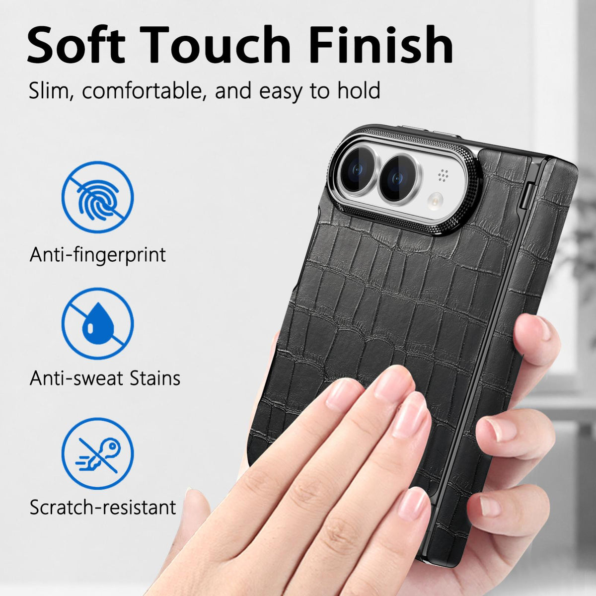 For iPhone Duo Crocodile Vegan Leather Dual-Hinge Phone case - Black - SYA003472601E